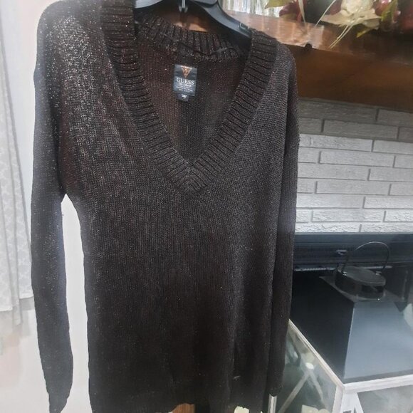 Guess Womens Metallic Long Sleeve Tunic V Neck Sweater Size Small - Picture 2 of 7